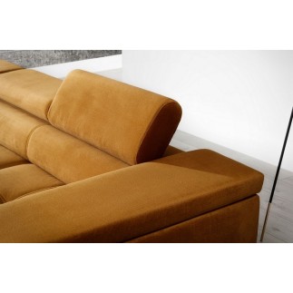 - Canapé d'angle convertible en tissu velours luxe 5 places, RICHARD, couleur moutarde, angle gauche