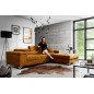 Canapé d'angle convertible en tissu velours luxe 5 places, RICHARD, couleur moutarde, angle droit Canapé d'angle convertible en tissu velours luxe 5 places, RICHARD, couleur moutarde, angle droit