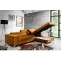 Canapé d'angle convertible en tissu velours luxe 5 places, RICHARD, couleur moutarde, angle droit Canapé d'angle convertible en tissu velours luxe 5 places, RICHARD, couleur moutarde, angle droit