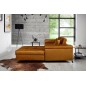 Canapé d'angle convertible en tissu velours luxe 5 places, RICHARD, couleur moutarde, angle droit Canapé d'angle convertible en tissu velours luxe 5 places, RICHARD, couleur moutarde, angle droit