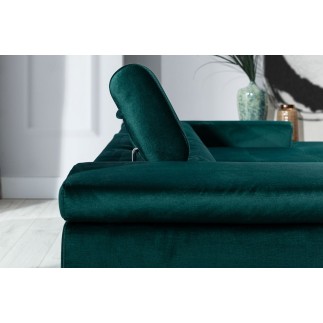 Canapé d'angle convertible en tissu velours luxe 5 places, RICHARD, vert, angle droit