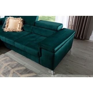 Canapé d'angle convertible en tissu velours luxe 5 places, RICHARD, couleur vert, angle gauche