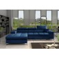 Canapé d'angle convertible en tissu velours luxe 5 places, RICHARD, bleu, angle gauche Canapé d'angle convertible en tissu velours luxe 5 places, RICHARD, bleu, angle gauche