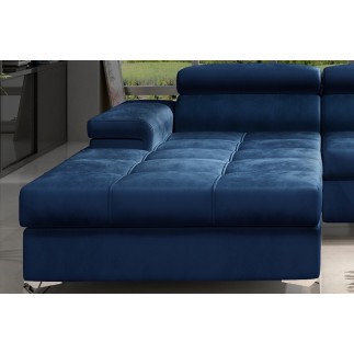 Canapé d'angle convertible en tissu velours luxe 5 places, RICHARD, bleu, angle gauche