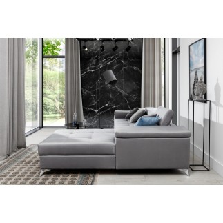 Canapé d'angle convertible en tissu velours luxe 5 places, RICHARD, gris, angle droit
