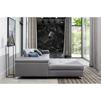 Canapé d'angle convertible en tissu velours luxe 5 places, RICHARD, gris, angle gauche