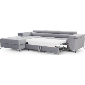 Canapé d'angle convertible en tissu velours luxe 5 places, RICHARD, gris, angle gauche