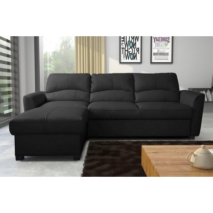 2eme paiement de la commande: anapé d'angle convertible en cuir de luxe italien , 5 places lugano, noir, angle gauche , 6x sans