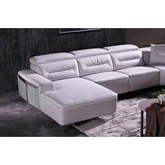 Canapé d'angle relax électrique en cuir buffle italien de luxe COMBIRELAX, blanc cassé et gris clair, angle droit, 7/8 places