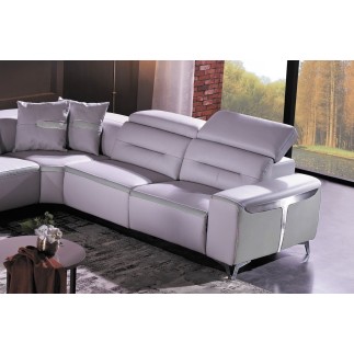 Canapé d'angle relax électrique en cuir buffle italien de luxe COMBIRELAX, blanc cassé et gris clair, angle droit