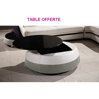 Canapé d'angle relax électrique en cuir buffle italien de luxe COMBIRELAX, blanc cassé et gris clair, angle droit
