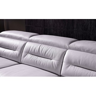 Canapé d'angle relax électrique en cuir buffle italien de luxe COMBIRELAX, blanc cassé et gris clair, angle droit