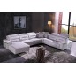 Canapé d'angle relax électrique en cuir buffle italien de luxe COMBIRELAX, blanc cassé et gris clair, angle droit + table basse, Canapé d'angle relax électrique en cuir buffle italien de luxe COMBIRELAX, blanc cassé et gris clair, angle droit + table basse,