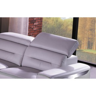Canapé d'angle relax électrique en cuir buffle italien de luxe COMBIRELAX, blanc cassé et gris clair, angle droit + table basse,