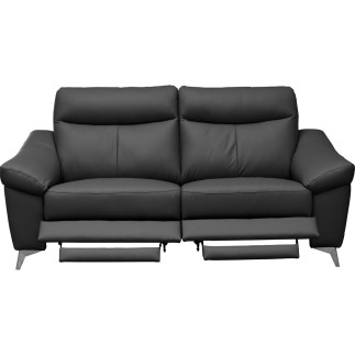 Canapé taille 2 places avec 2 relax en cuir épais de luxe italien avec 2 relax électriques, LUCAS, noir