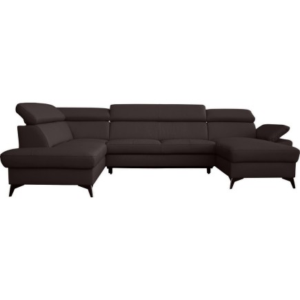 2eme paiement: Canapé d'angle convertible en cuir italien de luxe 7/8 places warini avec coffre, chocolat, angle gauche, 6x sans