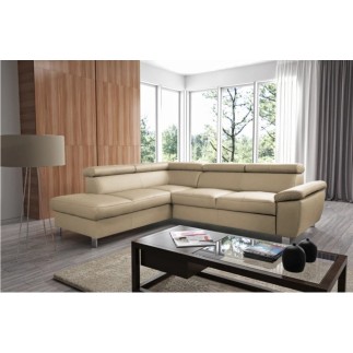 Canapé d'angle en cuir italien de luxe 5 places LUTECE beige, angle gauche