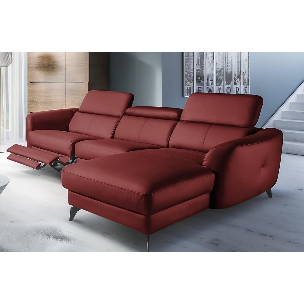 Solde de la commande: Canapé d'angle relax en cuir de luxe italien avec relax électrique, 5 places BERTONI, rouge foncé, angle d