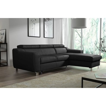 1er paiement de la commande: Canapé d'angle convertible en cuir italien de luxe 5 places astoria, noir, angle droit, 6x sans fra