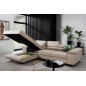 - Canapé d'angle convertible ARMEL en tissu luxe 5 places, beige, avec coffre, angle gauche (vu de face)