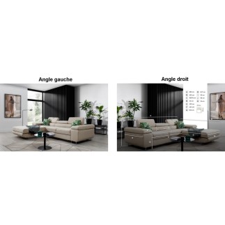 - Canapé d'angle convertible ARMEL en tissu luxe 5 places, beige, avec coffre, angle gauche (vu de face)