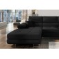 Canapé d'angle convertible ARMEL en tissu luxe 5 places, noir, avec coffre, angle gauche (vu de face) Canapé d'angle convertible ARMEL en tissu luxe 5 places, noir, avec coffre, angle gauche (vu de face)