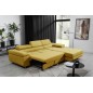 Canapé d'angle convertible ARMEL en tissu luxe 5 places, jaune moutarde, avec coffre, angle droit (vu de face) Canapé d'angle convertible ARMEL en tissu luxe 5 places, jaune moutarde, avec coffre, angle droit (vu de face)