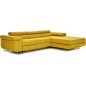 Canapé d'angle convertible ARMEL en tissu luxe 5 places, jaune moutarde, avec coffre, angle droit (vu de face) Canapé d'angle convertible ARMEL en tissu luxe 5 places, jaune moutarde, avec coffre, angle droit (vu de face)