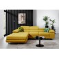 Canapé d'angle convertible ARMEL en tissu luxe 5 places, jaune moutarde, avec coffre, angle gauche (vu de face)