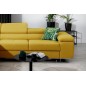 Canapé d'angle convertible ARMEL en tissu luxe 5 places, jaune moutarde, avec coffre, angle gauche (vu de face)