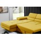 Canapé d'angle convertible ARMEL en tissu luxe 5 places, jaune moutarde, avec coffre, angle gauche (vu de face)