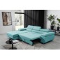 - Canapé d'angle convertible ARMEL en tissu luxe 5 places, turquoise, avec coffre, angle gauche (vu de face) - Canapé d'angle convertible ARMEL en tissu luxe 5 places, turquoise, avec coffre, angle gauche (vu de face)