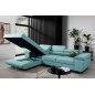 - Canapé d'angle convertible ARMEL en tissu luxe 5 places, turquoise, avec coffre, angle gauche (vu de face) - Canapé d'angle convertible ARMEL en tissu luxe 5 places, turquoise, avec coffre, angle gauche (vu de face)