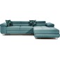 Canapé d'angle convertible ARMEL en tissu luxe 5 places, turquoise, avec coffre, angle droit (vu de face)
