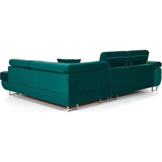 Canapé d'angle convertible en tissu luxe 5 places, avec coffre, vert, angle droit (vu de face), ANNECY KRONO
