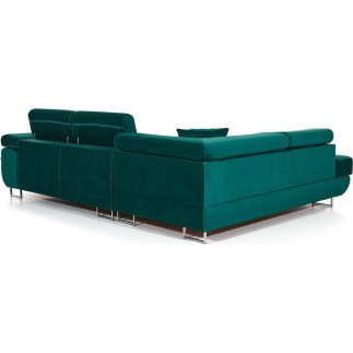 - Canapé d'angle convertible en tissu luxe 5 places, avec coffre, vert, angle gauche (vu de face), ANNECY KRONO