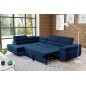 - Canapé d'angle convertible en tissu luxe 5 places, avec coffre, bleu foncé, angle gauche (vu de face), ANNECY KRONO - Canapé d'angle convertible en tissu luxe 5 places, avec coffre, bleu foncé, angle gauche (vu de face), ANNECY KRONO