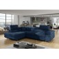- Canapé d'angle convertible en tissu luxe 5 places, avec coffre, bleu foncé, angle gauche (vu de face), ANNECY KRONO - Canapé d'angle convertible en tissu luxe 5 places, avec coffre, bleu foncé, angle gauche (vu de face), ANNECY KRONO
