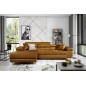 - Canapé d'angle convertible ARMEL en tissu velours luxe 5 places, couleur cuivre, avec coffre, angle gauche (vu de face) - Canapé d'angle convertible ARMEL en tissu velours luxe 5 places, couleur cuivre, avec coffre, angle gauche (vu de face)