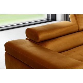 - Canapé d'angle convertible ARMEL en tissu velours luxe 5 places, couleur cuivre, avec coffre, angle gauche (vu de face)