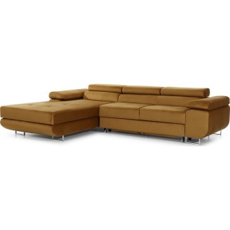 - Canapé d'angle convertible ARMEL en tissu velours luxe 5 places, couleur cuivre, avec coffre, angle gauche (vu de face)