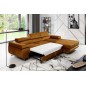 Canapé d'angle convertible ARMEL en tissu velours luxe 5 places, couleur cuivre, avec coffre, angle droit (vu de face) Canapé d'angle convertible ARMEL en tissu velours luxe 5 places, couleur cuivre, avec coffre, angle droit (vu de face)