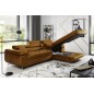 Canapé d'angle convertible ARMEL en tissu velours luxe 5 places, couleur cuivre, avec coffre, angle droit (vu de face) Canapé d'angle convertible ARMEL en tissu velours luxe 5 places, couleur cuivre, avec coffre, angle droit (vu de face)