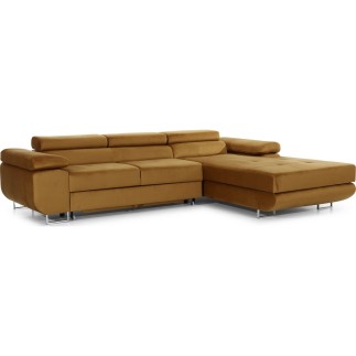 Canapé d'angle convertible ARMEL en tissu velours luxe 5 places, couleur cuivre, avec coffre, angle droit (vu de face)