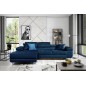 Canapé d'angle convertible ARMEL en tissu velours luxe 5 places, couleur bleu foncé, avec coffre, angle gauche (vu de face) Canapé d'angle convertible ARMEL en tissu velours luxe 5 places, couleur bleu foncé, avec coffre, angle gauche (vu de face)