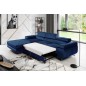 Canapé d'angle convertible ARMEL en tissu velours luxe 5 places, couleur bleu foncé, avec coffre, angle gauche (vu de face) Canapé d'angle convertible ARMEL en tissu velours luxe 5 places, couleur bleu foncé, avec coffre, angle gauche (vu de face)