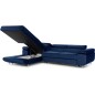 Canapé d'angle convertible ARMEL en tissu velours luxe 5 places, couleur bleu foncé, avec coffre, angle gauche (vu de face) Canapé d'angle convertible ARMEL en tissu velours luxe 5 places, couleur bleu foncé, avec coffre, angle gauche (vu de face)