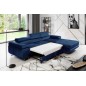 Canapé d'angle convertible ARMEL en tissu velours luxe 5 places, couleur bleu foncé, avec coffre, angle droit (vu de face) Canapé d'angle convertible ARMEL en tissu velours luxe 5 places, couleur bleu foncé, avec coffre, angle droit (vu de face)
