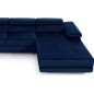 Canapé d'angle convertible ARMEL en tissu velours luxe 5 places, couleur bleu foncé, avec coffre, angle droit (vu de face) Canapé d'angle convertible ARMEL en tissu velours luxe 5 places, couleur bleu foncé, avec coffre, angle droit (vu de face)