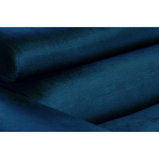 Canapé d'angle convertible ARMEL en tissu velours luxe 5 places, couleur bleu foncé, avec coffre, angle droit (vu de face)